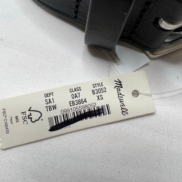 Madewell $48 Medium Perfect Leather Belt Silver Buckle Size XS Black B3052 - Picture 4 of 6